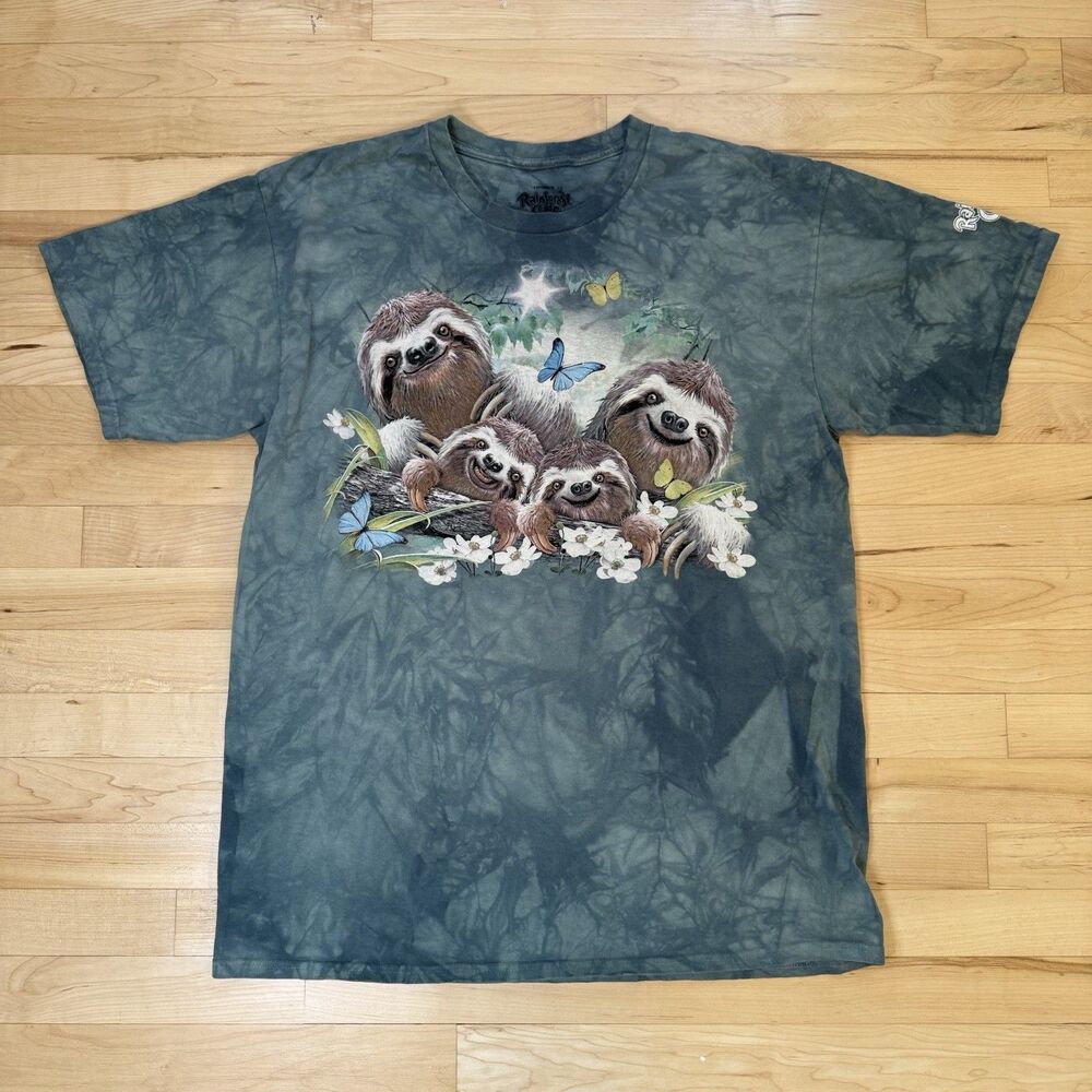 Rainforest Cafe Men’s XL Sloth Family Tie Dye Shirt The Mountain Graphic Animal